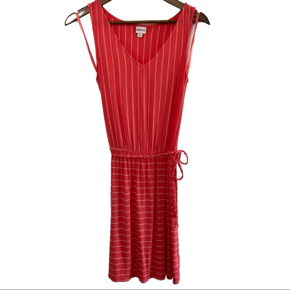 Merona Striped Knit Dress Tie Waist Sleeveless Casual Pink Dress Small